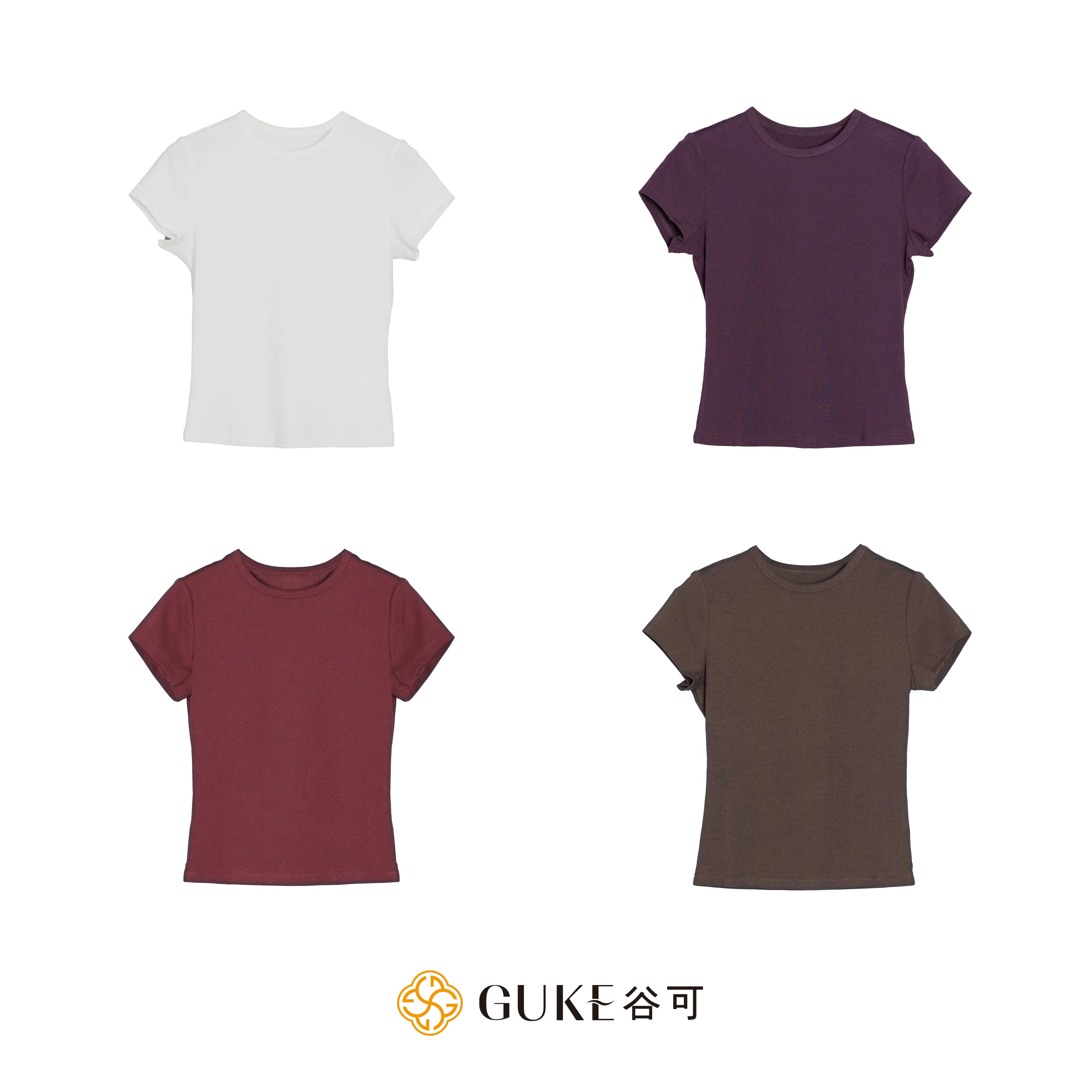 GKE/谷可C1520圆领针织t恤女春夏款修身显瘦打底短袖纯色百搭上衣