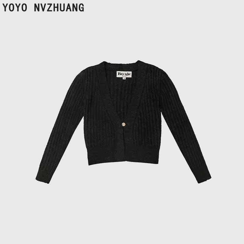 【毛衣】V领百搭长袖毛针织衫糯米衣上衣黑色秋冬季针织衫毛衫