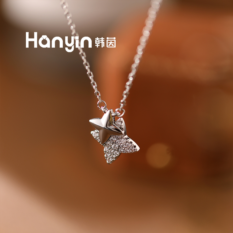 铜合金项链 满镶四叶草尖花吊坠时尚高定项链AAA