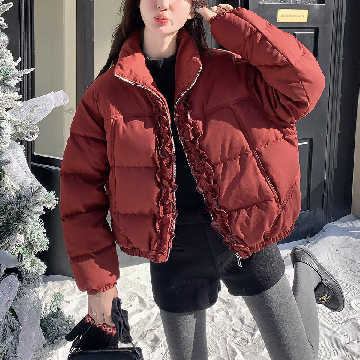 韩系休闲减龄百搭保暖新甜美风女士立领保暖棉服秋冬Y-YD21