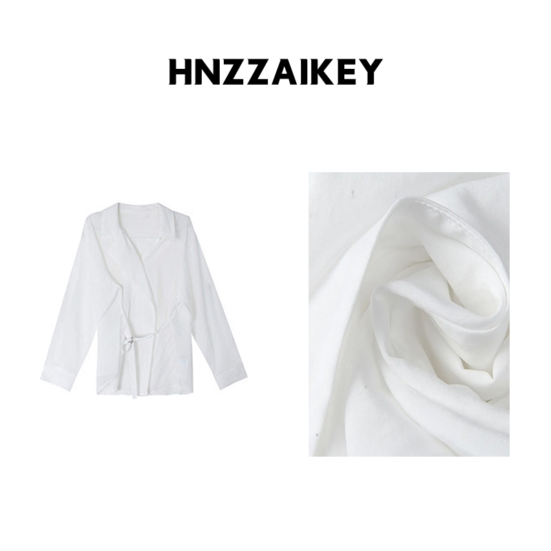 HNZZAIKEY 绑带收腰衬衫秋季新款韩系通勤长袖上衣N413C