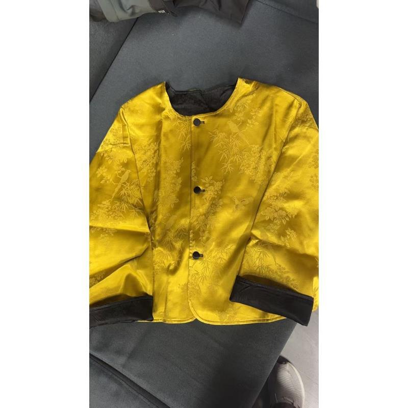 2590厚款圆领黄色秋季女士短外套极简风新中式直下摆国风