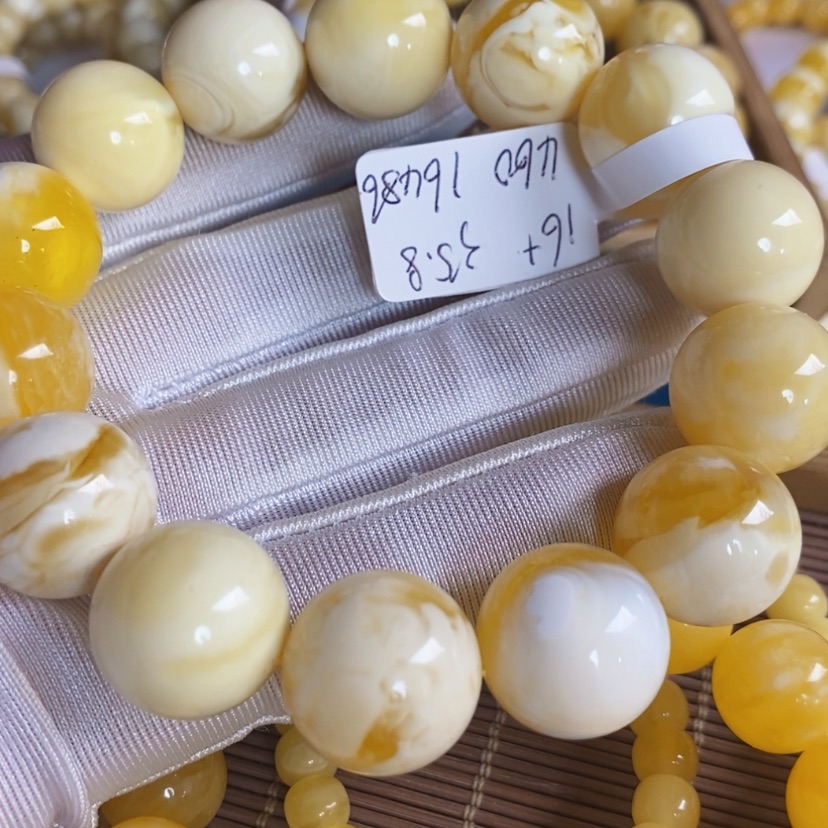 【闪购商品】蜜蜡手链未镶嵌俄同料金瓷白高品圆珠手串