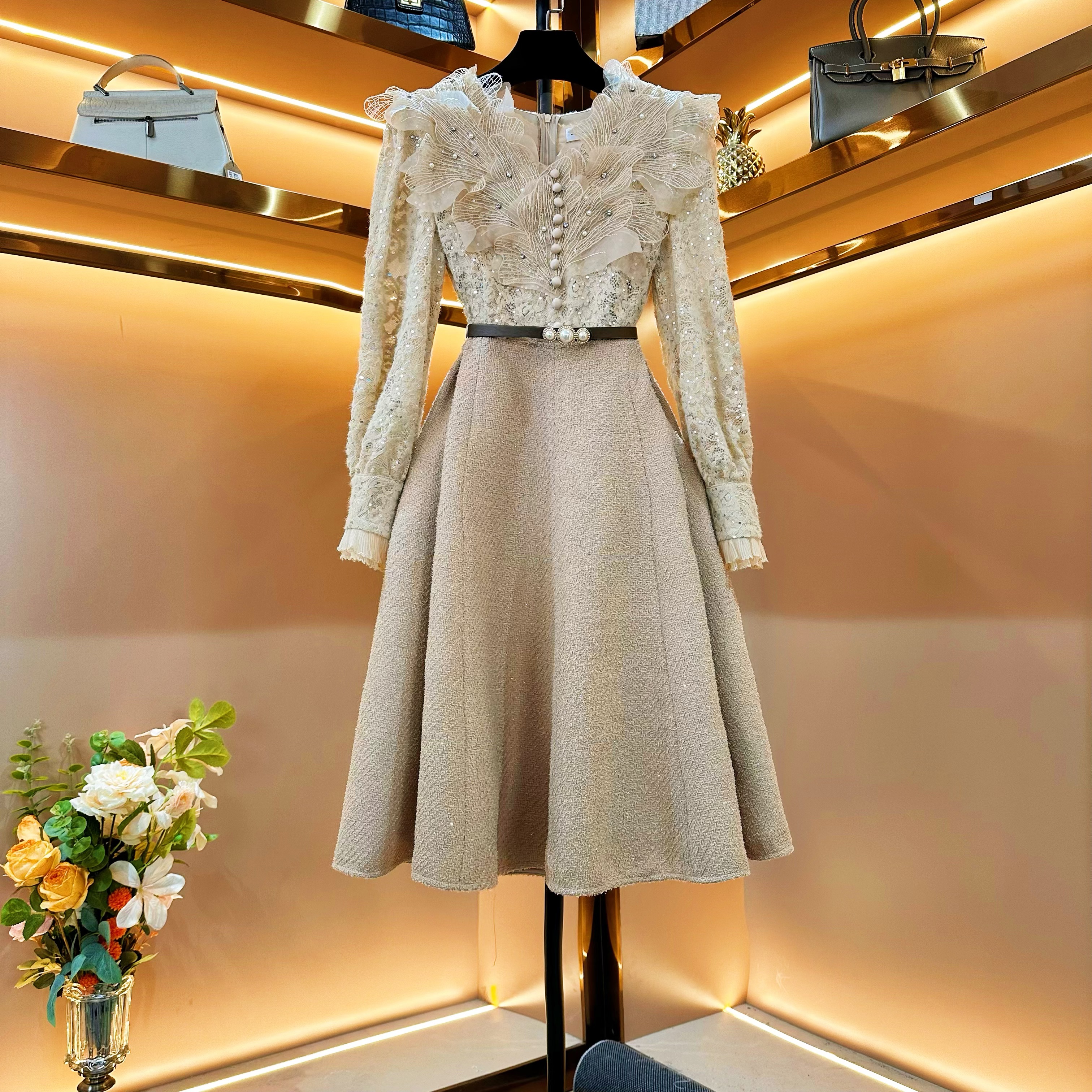 【雾凇谧语】[晖晖]轻奢设计师款优雅气质修身时尚收腰连衣裙-88196