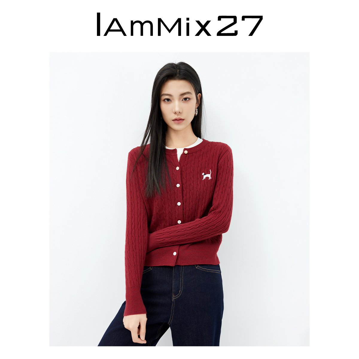 Iamx27短款毛针织衫法式动物开衫Z6A5036