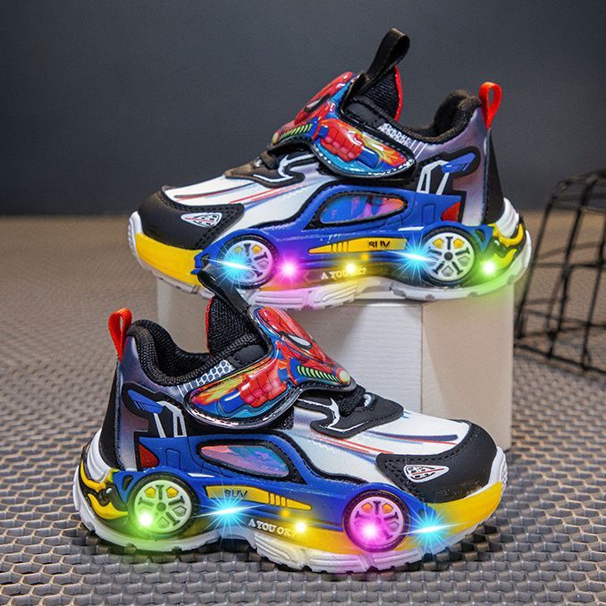 男童奥特曼亮灯鞋秋冬皮面防水运动鞋发光卡通软底防滑新款