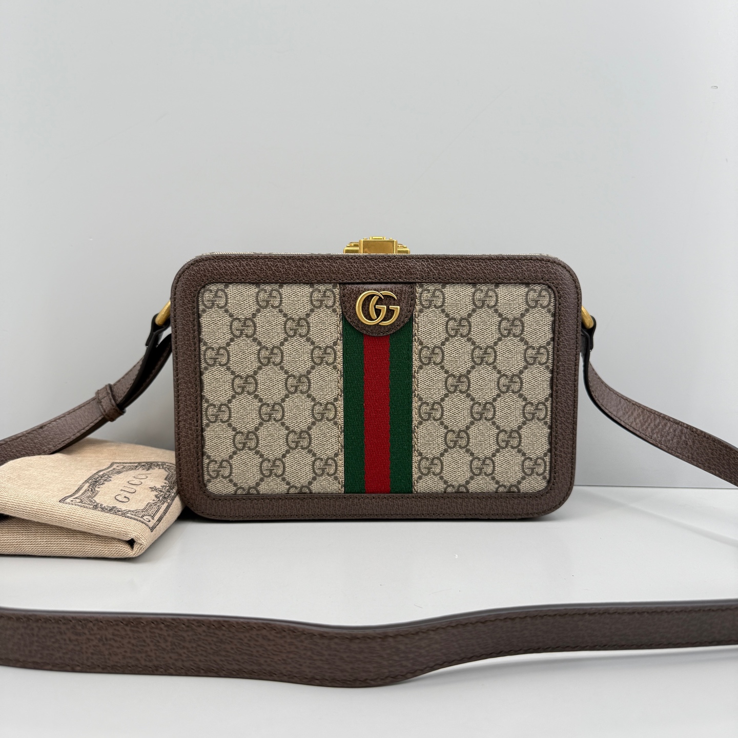 95新 GUCCI/古驰 优选OP乌木色老花硬盒子黑标039 23x15x8Z060820