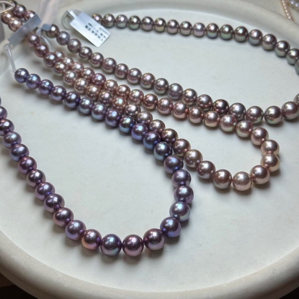 【绎世】稀有怪色高品质爱迪生紫珠正圆珍珠项链9-11mm（多样性发一）
