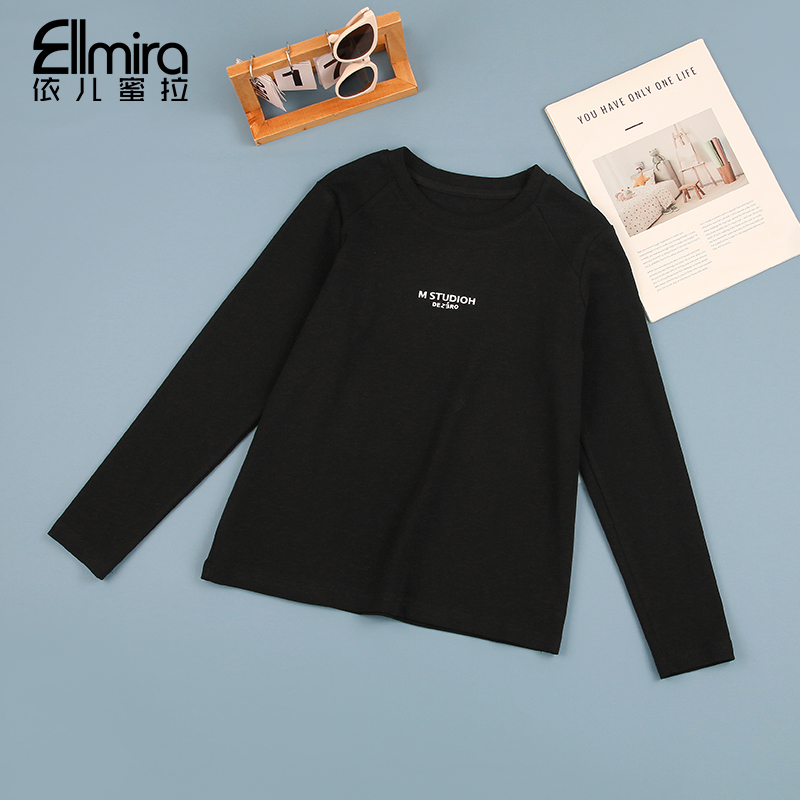 【琴韵】9473女童长袖T恤秋装打底衫白色百搭圆领上衣洋气棉感