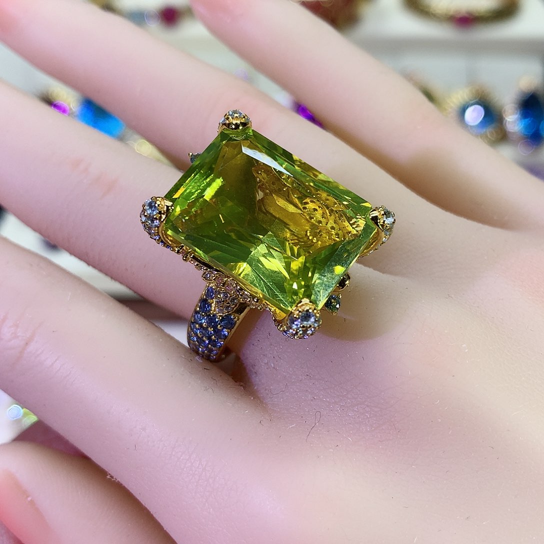 黄晶戒指银S925镀金镶嵌