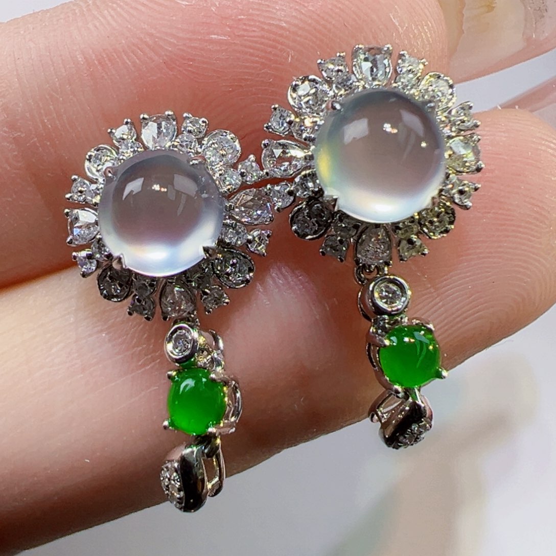 翡翠耳饰18K金镶嵌耳钉