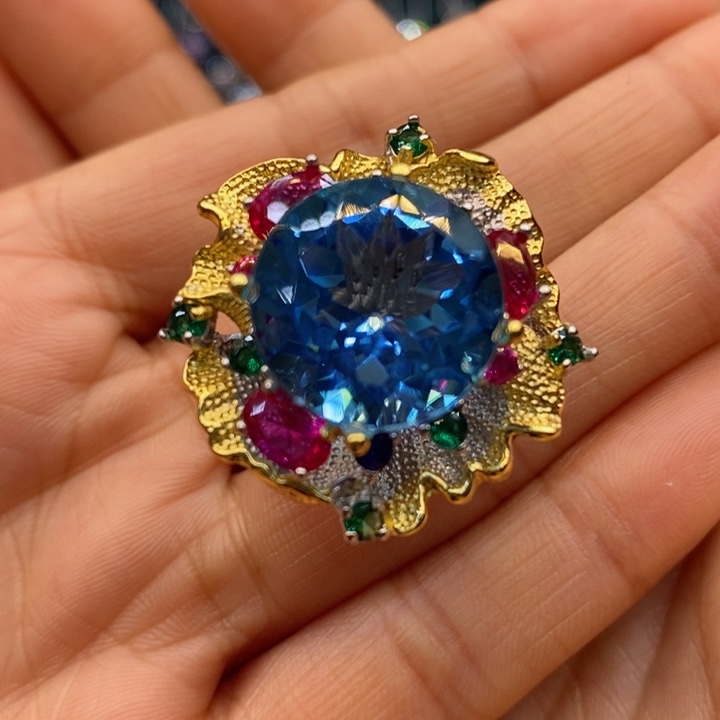 托帕石戒指银S925镶嵌天然托帕石戒指