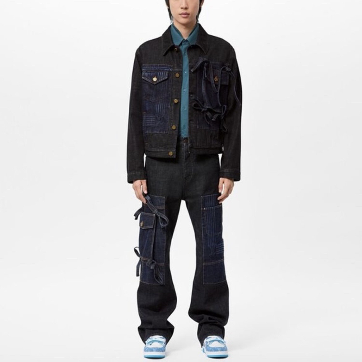 99新 LouisVuitton/路易威登 8427/蝴蝶结拼色牛仔外套/56码