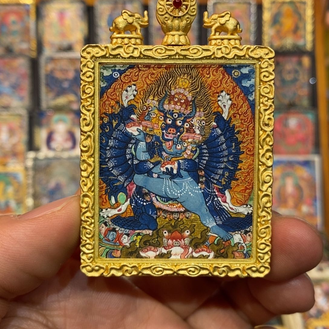 吊坠开播特惠纯手绘大威德唐卡