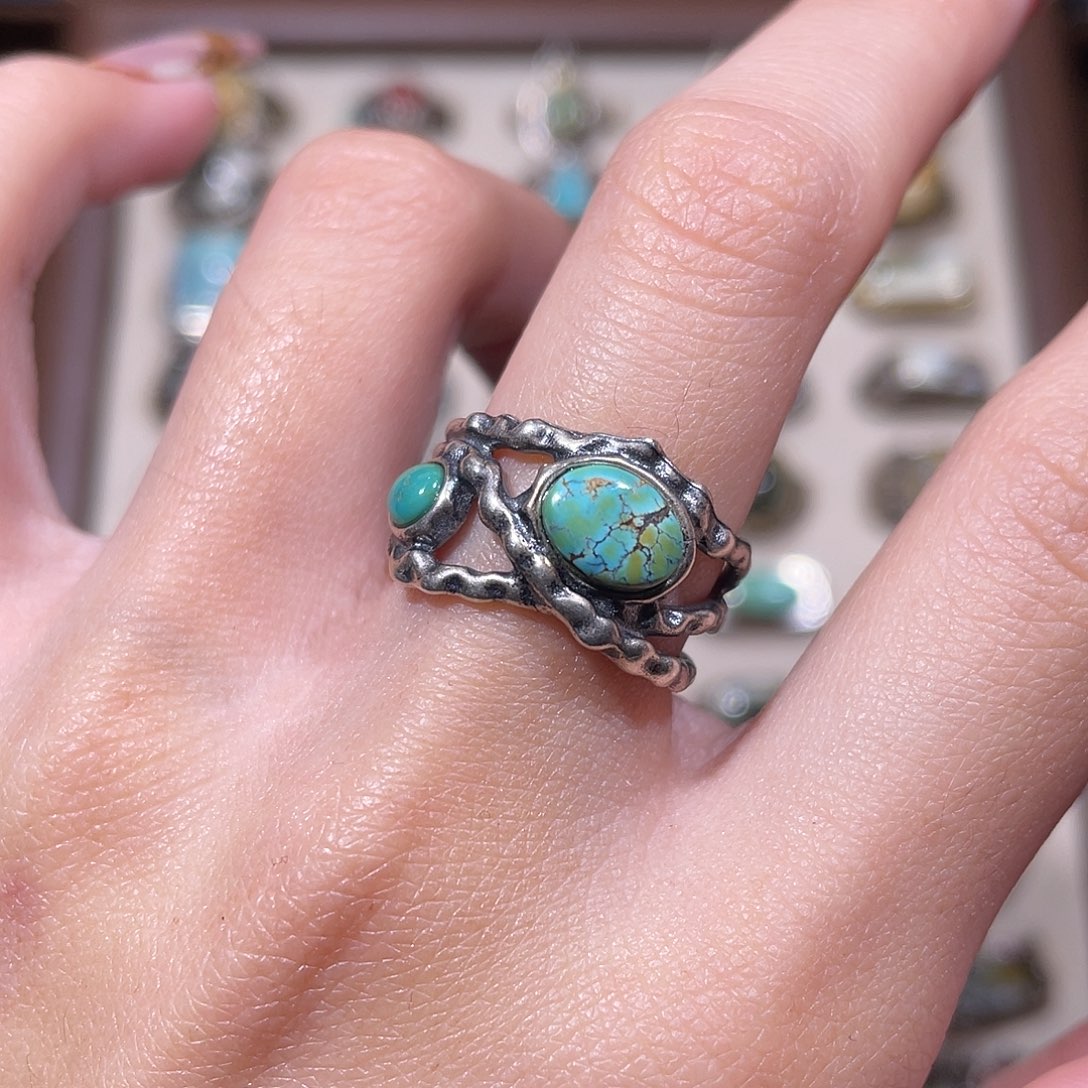绿松石银S925镶嵌戒指