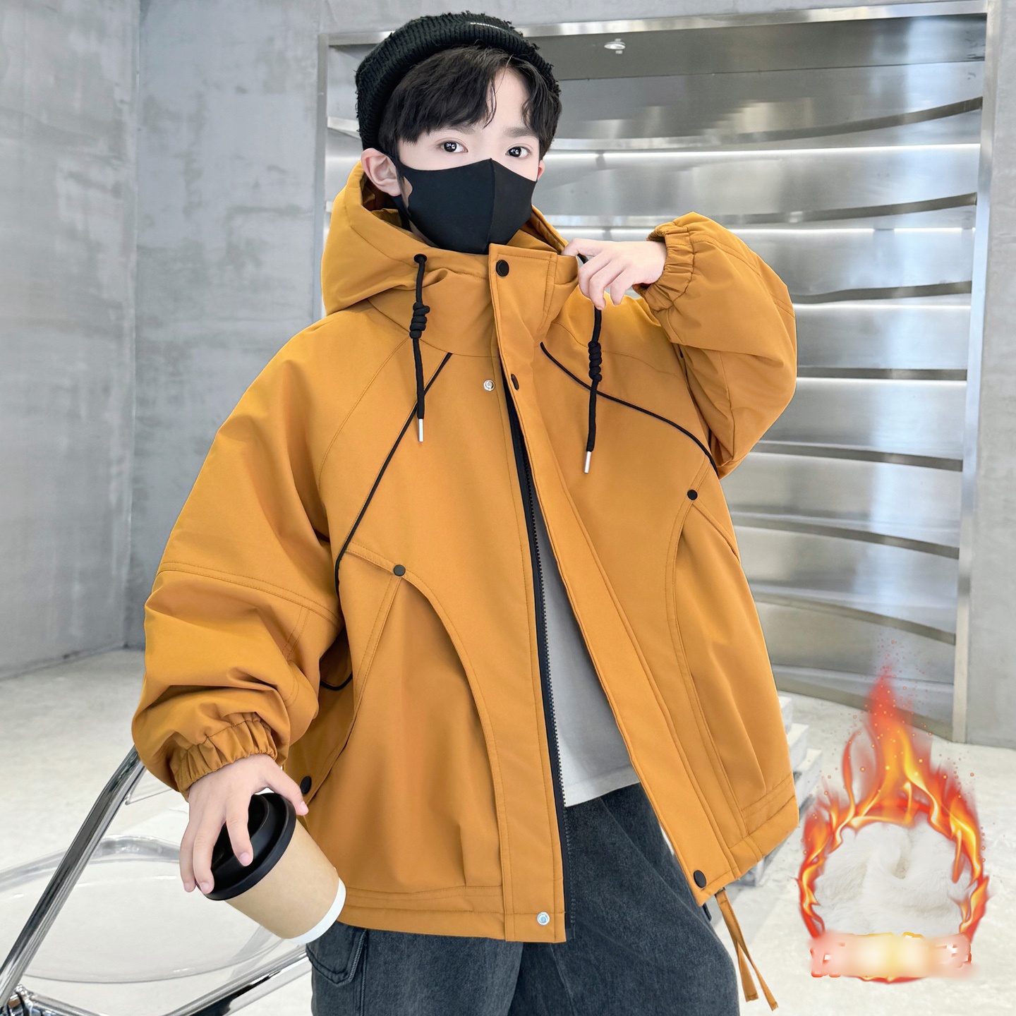 男童加绒加厚外套秋冬款2025新款儿童派克服中大童保暖帅气冬装潮