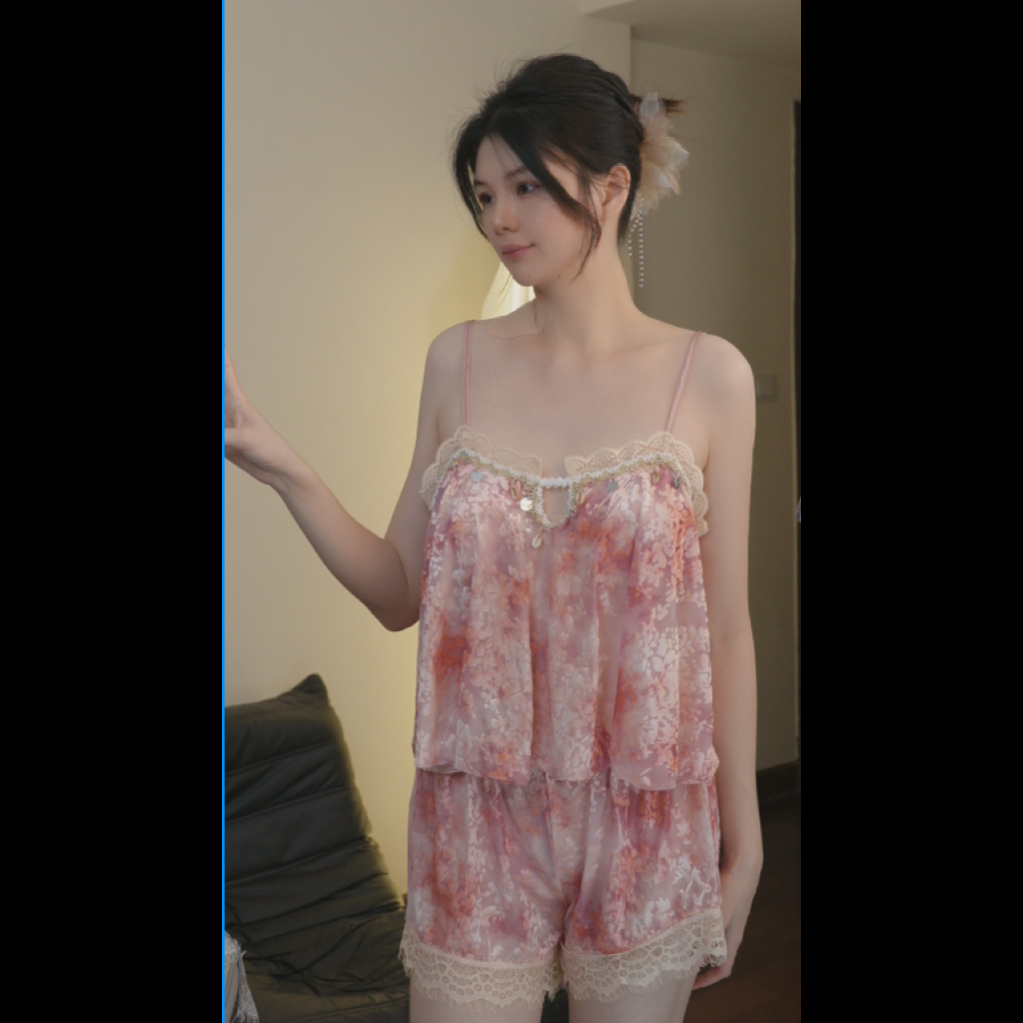 【落日晚霞】夏季吊带短裤甜美套装时尚蕾丝轻奢气质女士