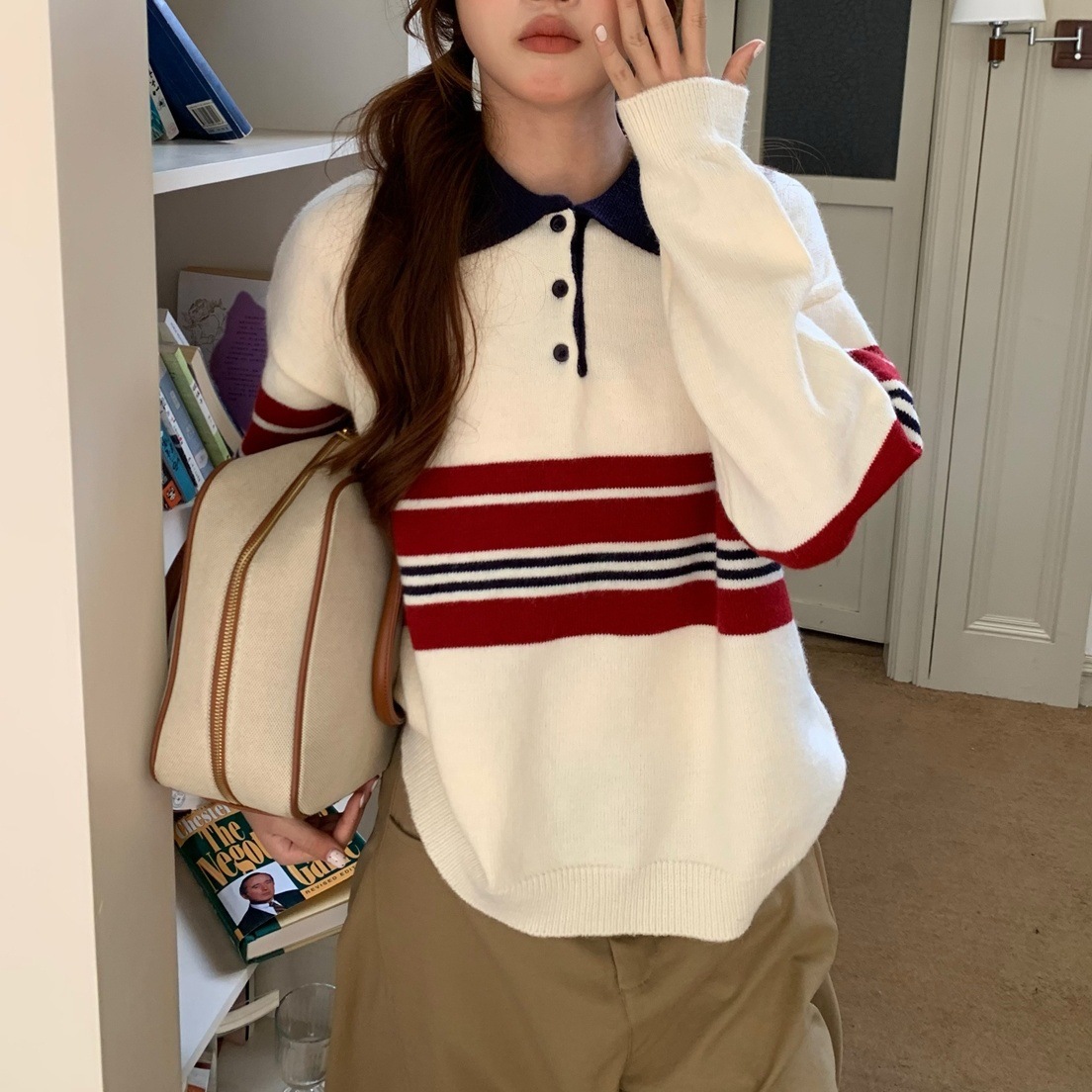 慵懒风翻领针织套头毛衣女装2025年秋冬季新款穿搭巨好看宽松上衣