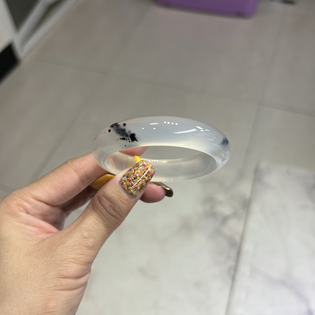 天然马料老料意境飘水草水墨国风款玛瑙手镯53-54口径可带