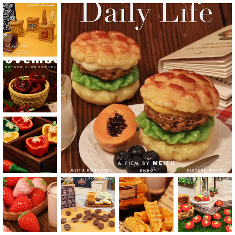 【开芯家定制diy食玩】汉堡 树脂食玩diy微缩场景 捏捏盘