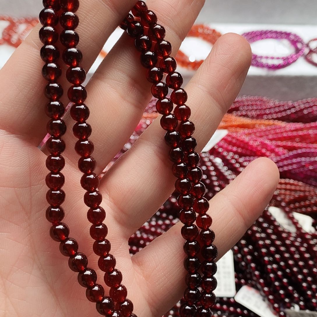 石榴石手链未镶嵌过*5.5mm橙红鸽血红9a