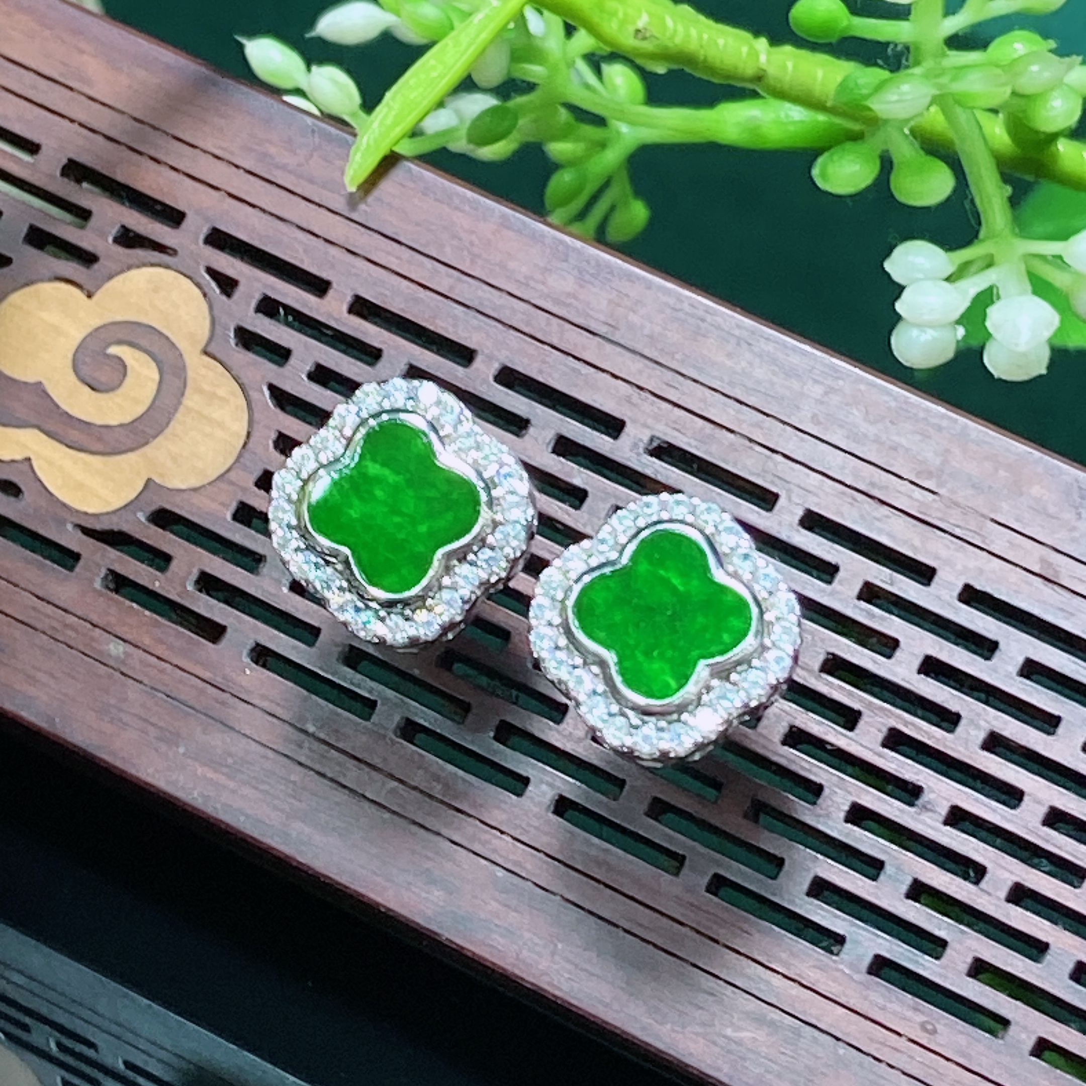 【专属】 翡翠四叶草耳钉约6.5mm YDA00852 多样性发其一