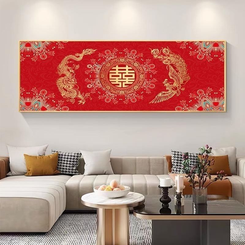 1.76大纯手工绣好十字绣成品8077龙凤喜客厅挂画