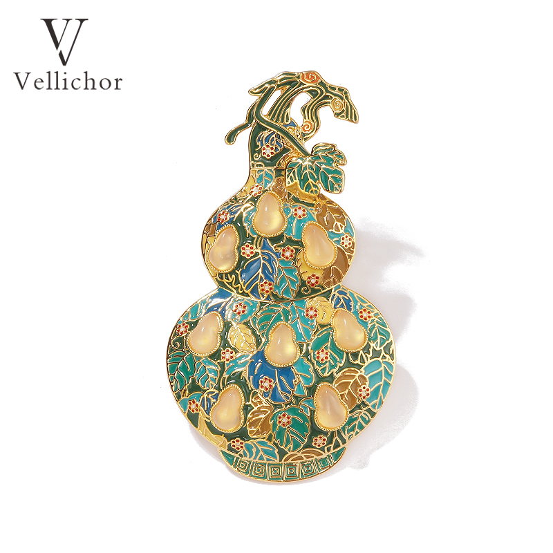 铜合金胸针 【万福图腾】原创设计立体釉彩葫芦蝙蝠胸针西装别针