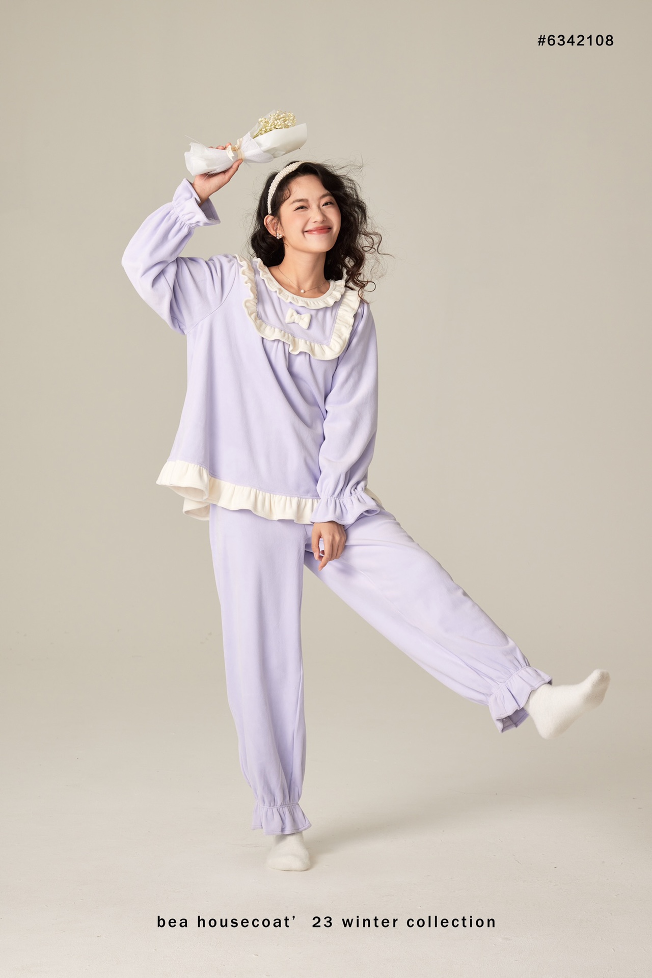 女士长袖海岛绒暖棉绒休闲韩版套装睡衣家居服6342108