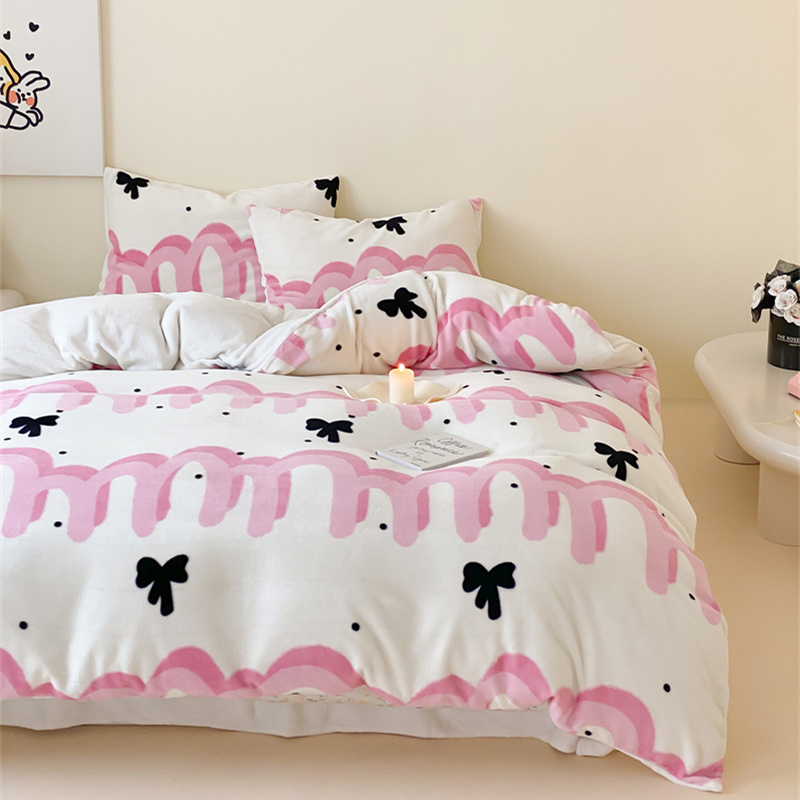 【晴美】小清新牛奶绒樱花绒印花四件套-全系列