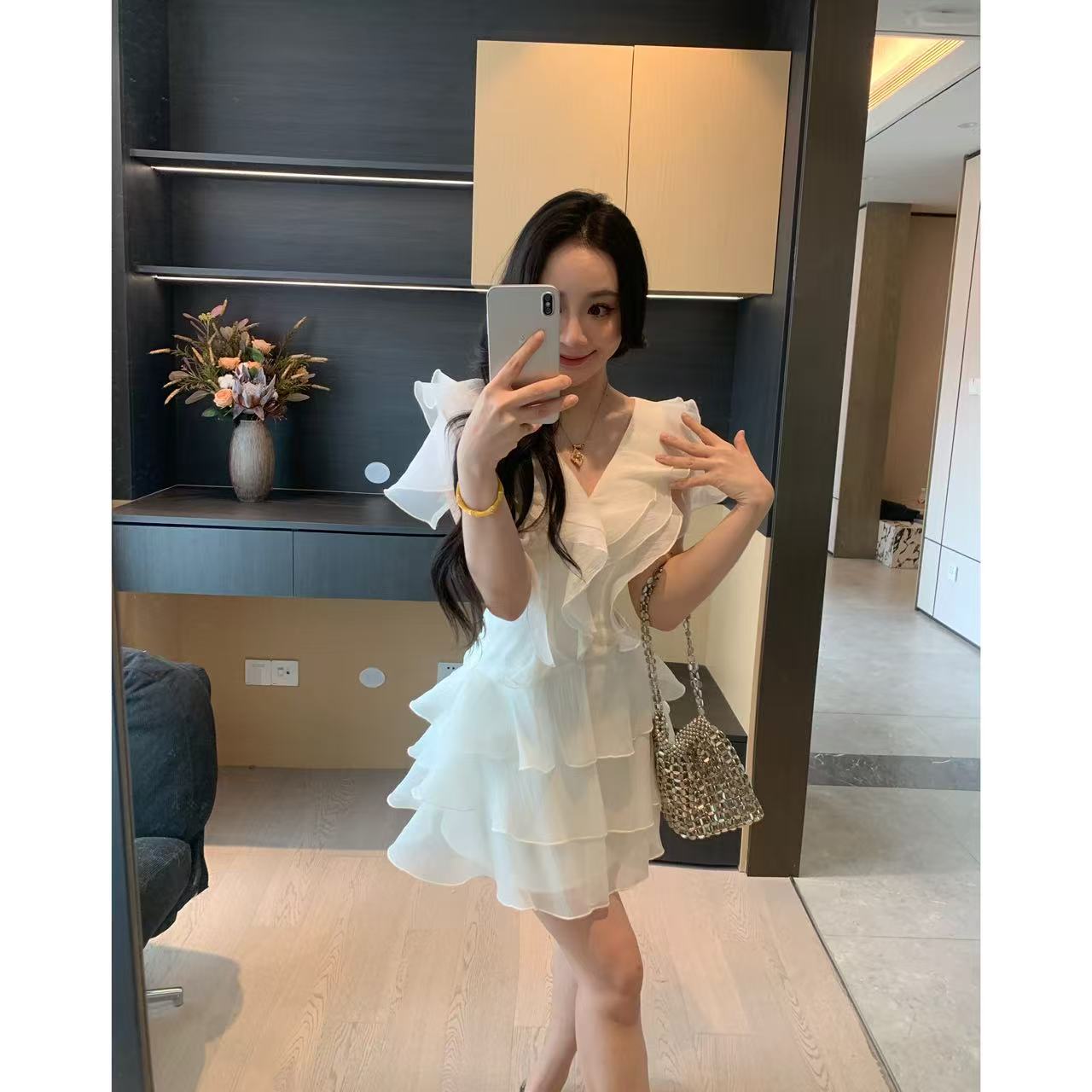 XINYI【柔纱月光】夏季雪花纱氛围感连衣裙收腰显瘦裙X625Q06240