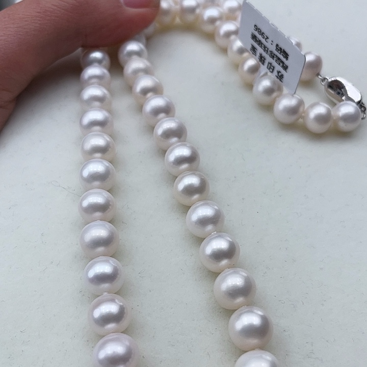 淡水珍珠颈饰银S925镶嵌卡9透粉高品