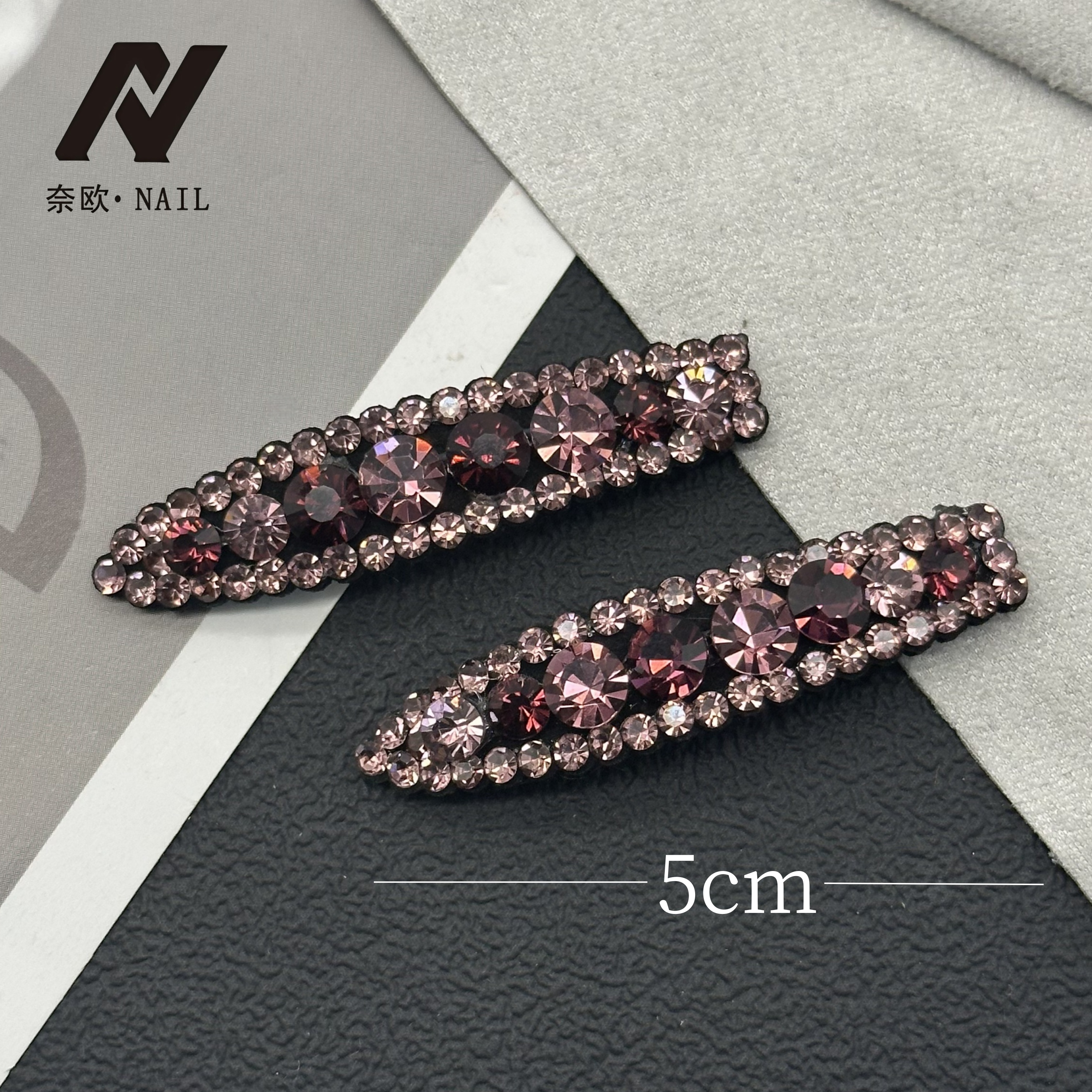 【NAIL·奈欧】设计师系列6004满钻刘海夹气质乌梅子酱掰掰夹一对装