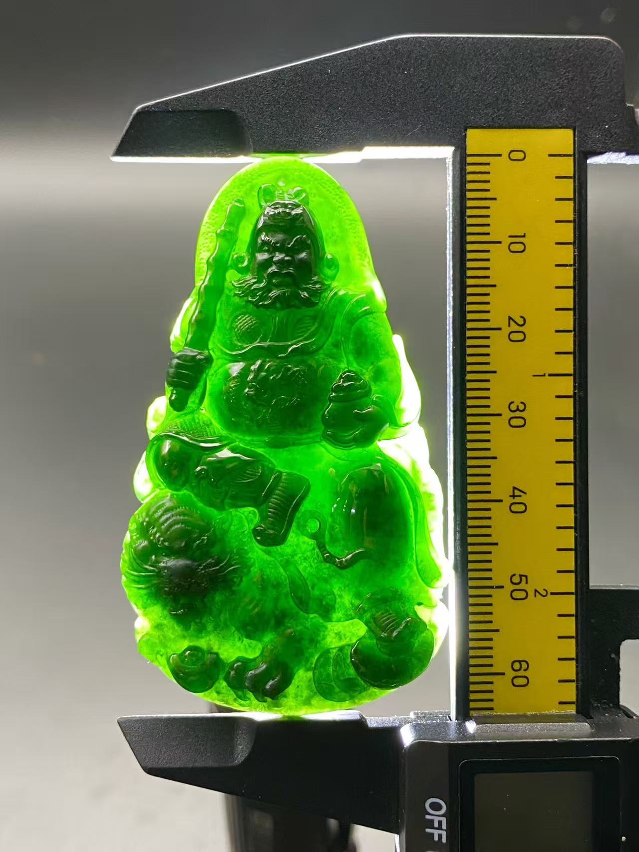 娜年翠玉 翡翠缅甸a货墨翠赵公明 种老色浓 黑度极黑 精品挂件