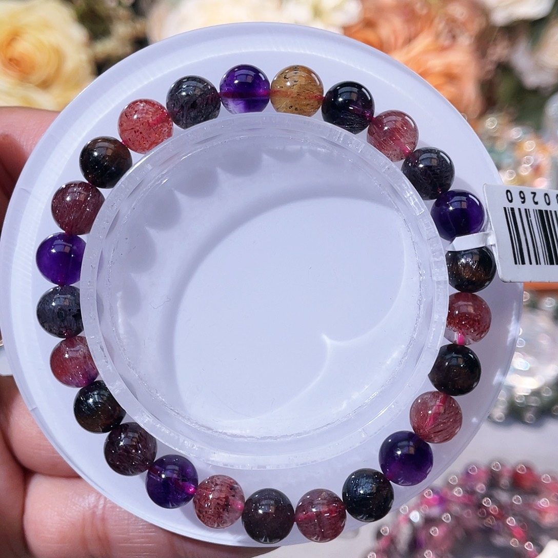 未镶嵌手链水晶-稀有色黑加仑/收藏级超七/9m