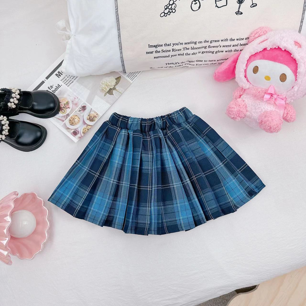 2025春款简约时尚格子女童百褶裙 D-AB563