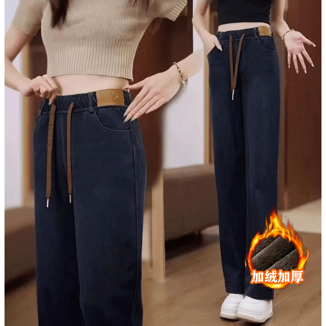【运费补贴】新款秋冬直筒裤女加绒加厚外穿休闲裤中老年妈妈牛仔裤