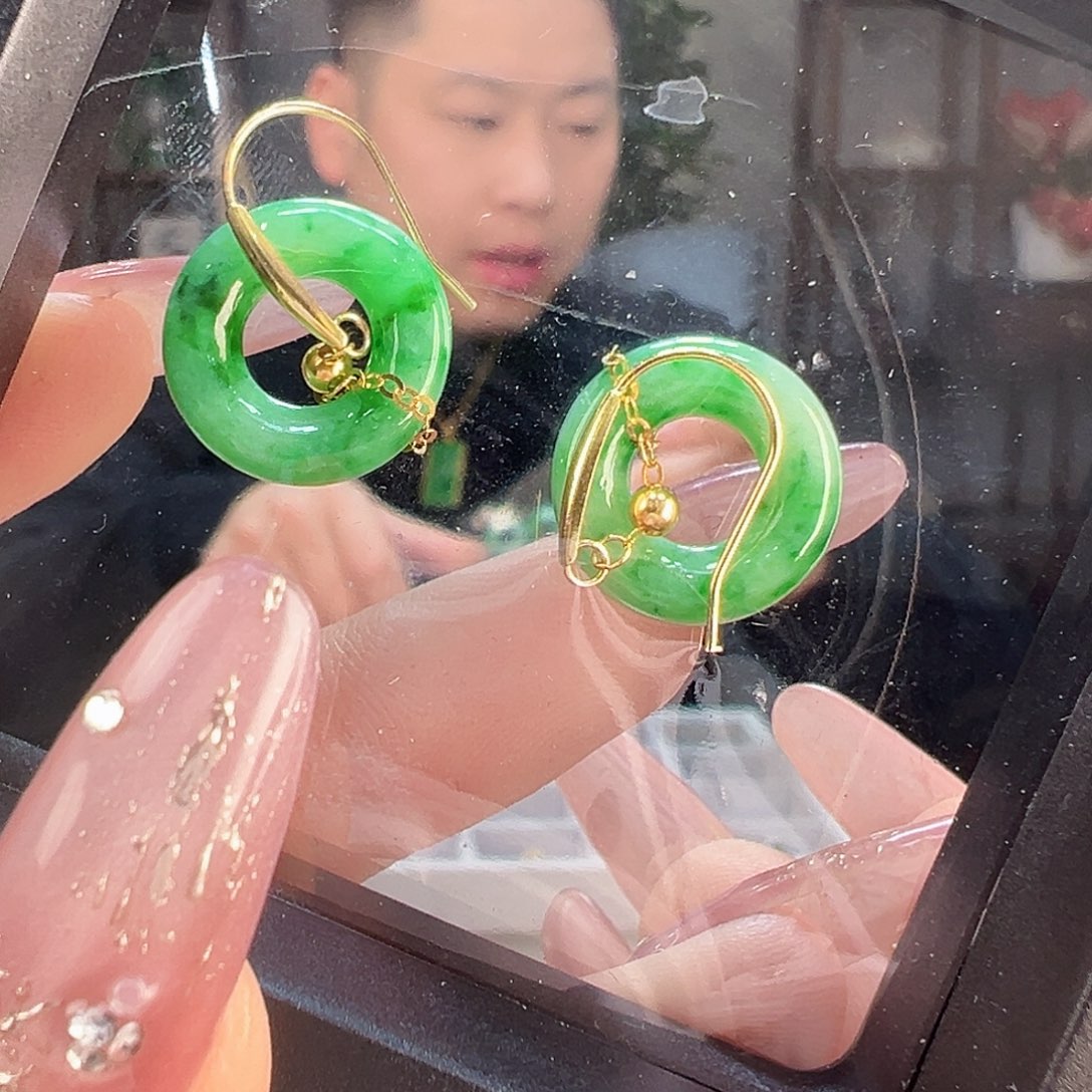 翡翠耳饰18K金镶嵌耳环14