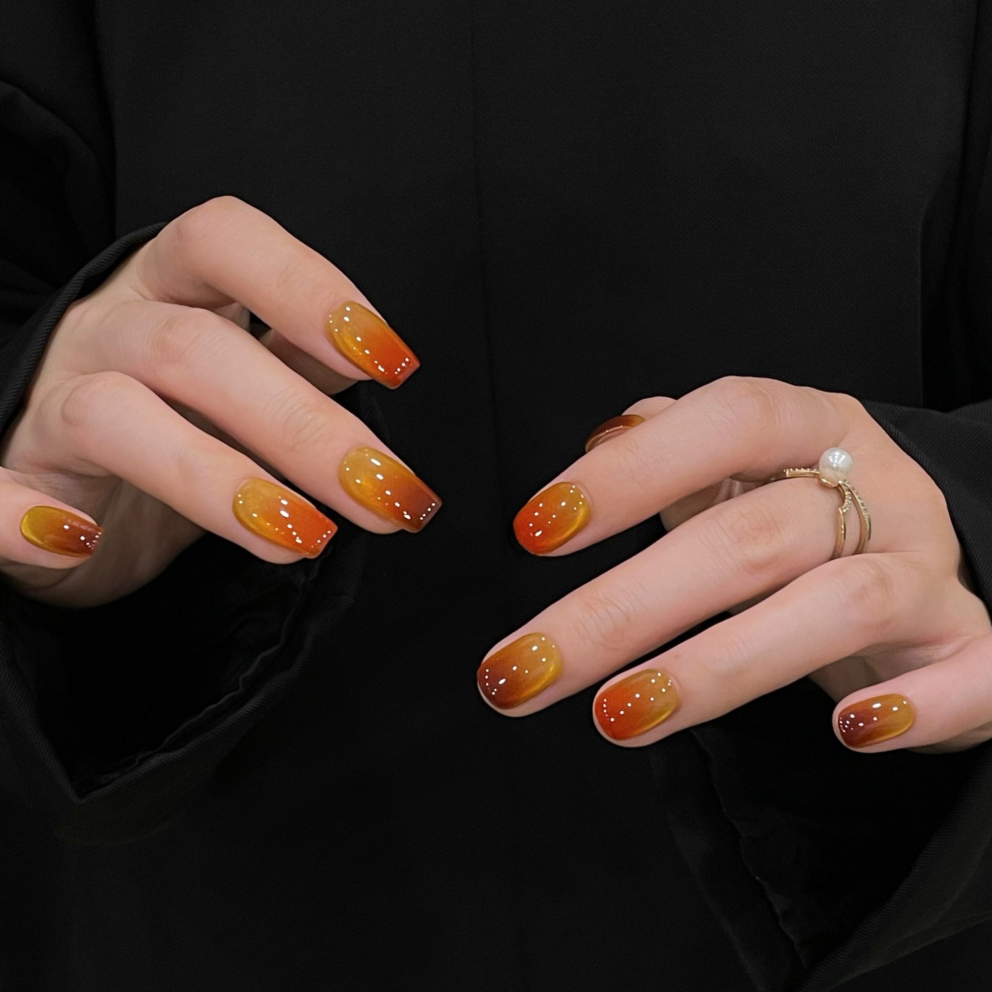 「S2166枫糖琥珀」秋冬渐变跳色水晶球猫眼手工穿戴甲 18种甲型定制