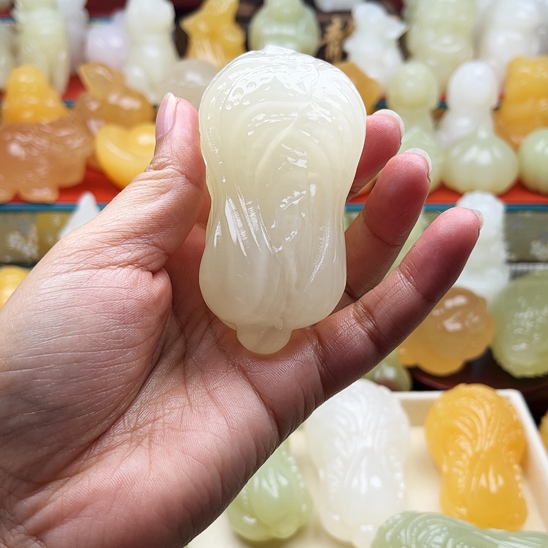 这***点石材白菜收吧摆件