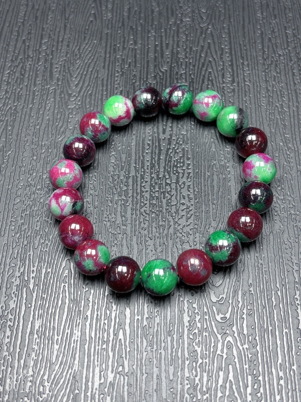 A14 红绿舒紫带绿混色圆珠手串卡10mm 精美轻奢女款时尚素圈极光