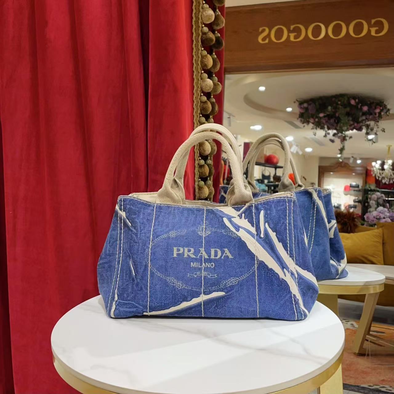 95新 Prada/普拉达 GGS萌萌丨托特tote沙滩包丹宁手提包/94548810
