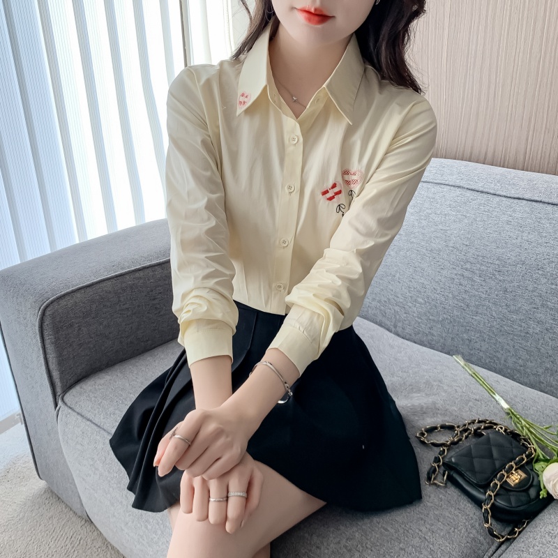 衬衫长袖春秋季2025年新款百搭刺绣纯棉女士衬衣洋气全棉长袖上衣