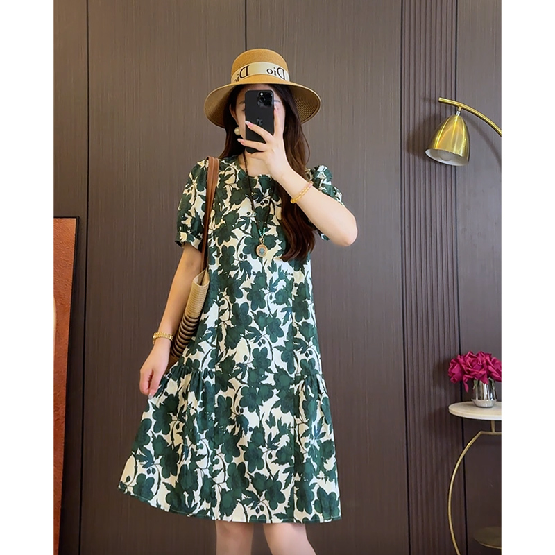 套头圆领连衣裙夏季时尚减龄显瘦中长款裙子