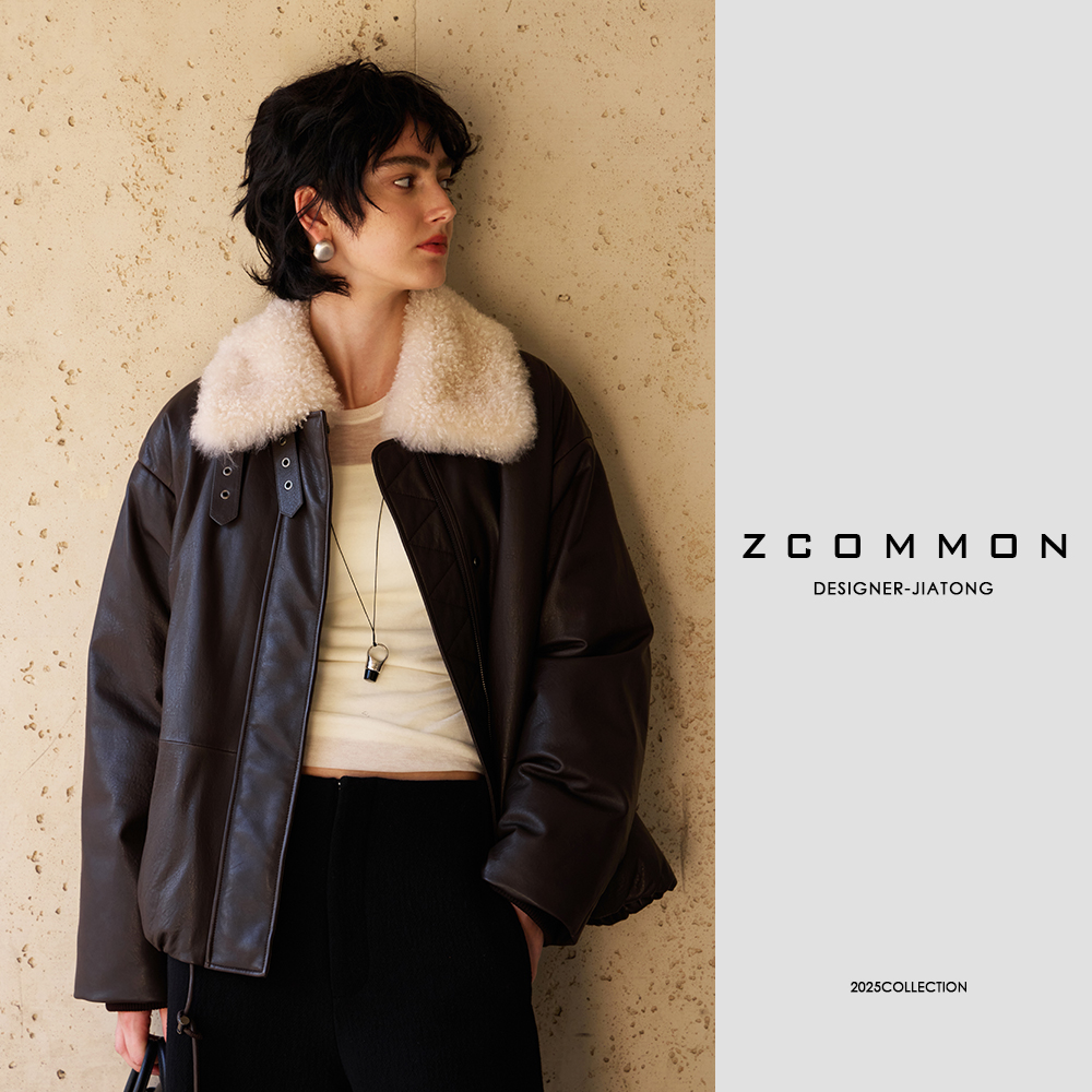 Z common【黑标系列~皮羽绒】毛领皮毛一体翻领百搭皮衣外套2506167