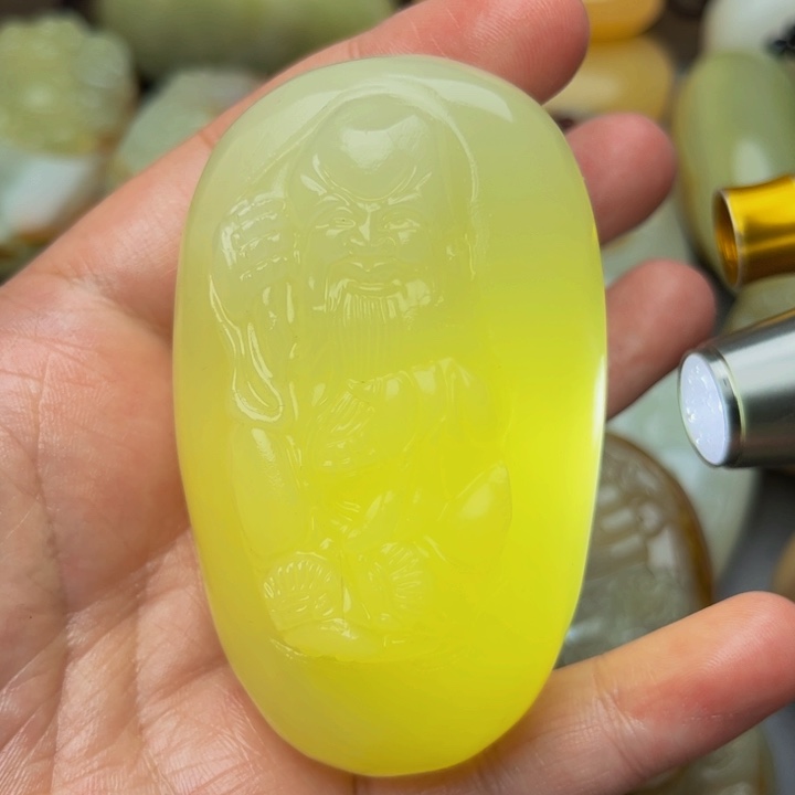 石材方解石手把件寿星