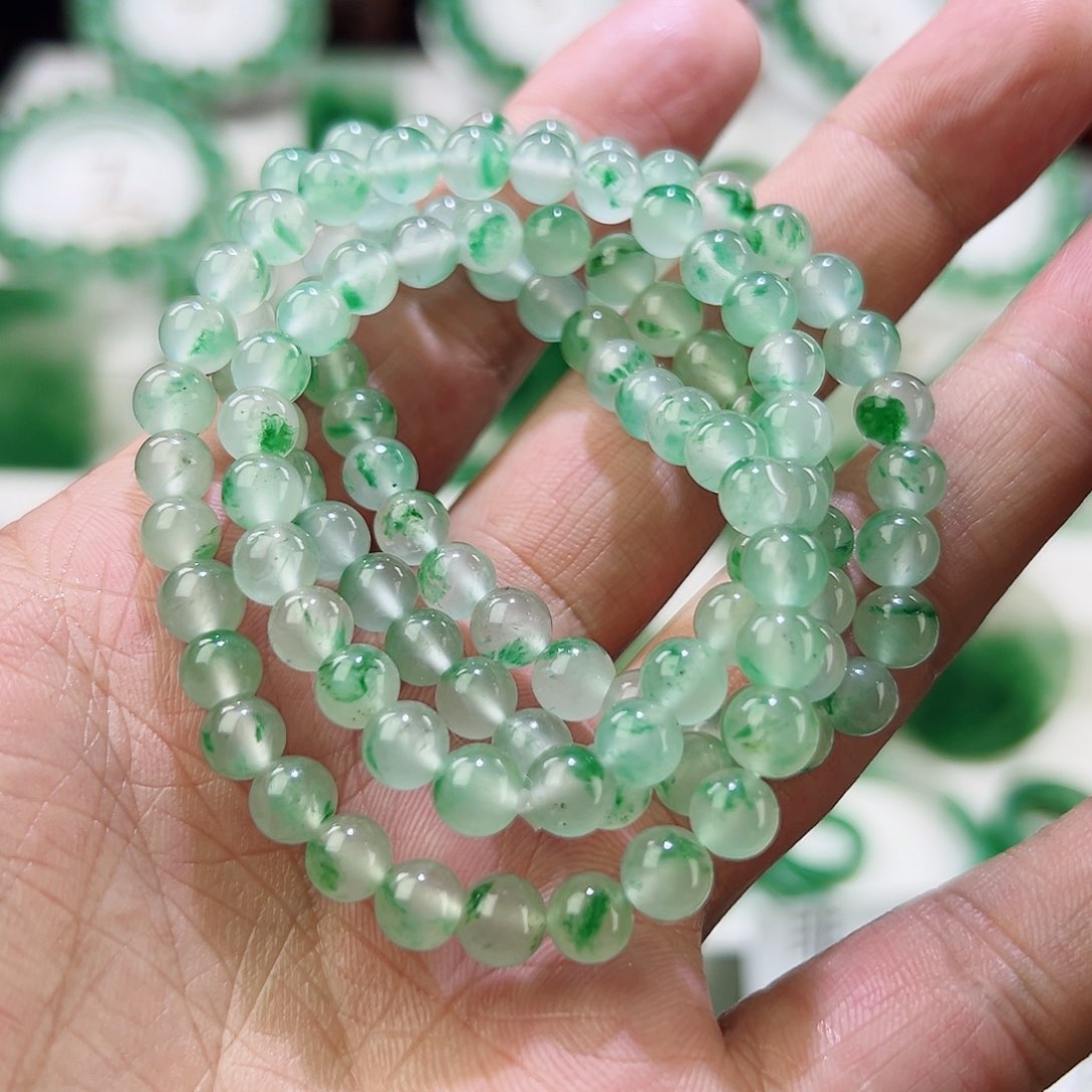 石英质玉手链未镶嵌冰飘花珠子手链卡6.5