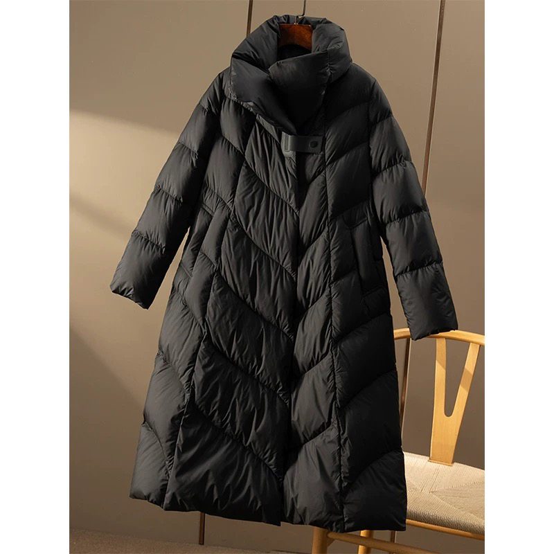 2025冬季设计师款高级感85%+白鸭绒显瘦过膝加厚保暖羽绒服外套