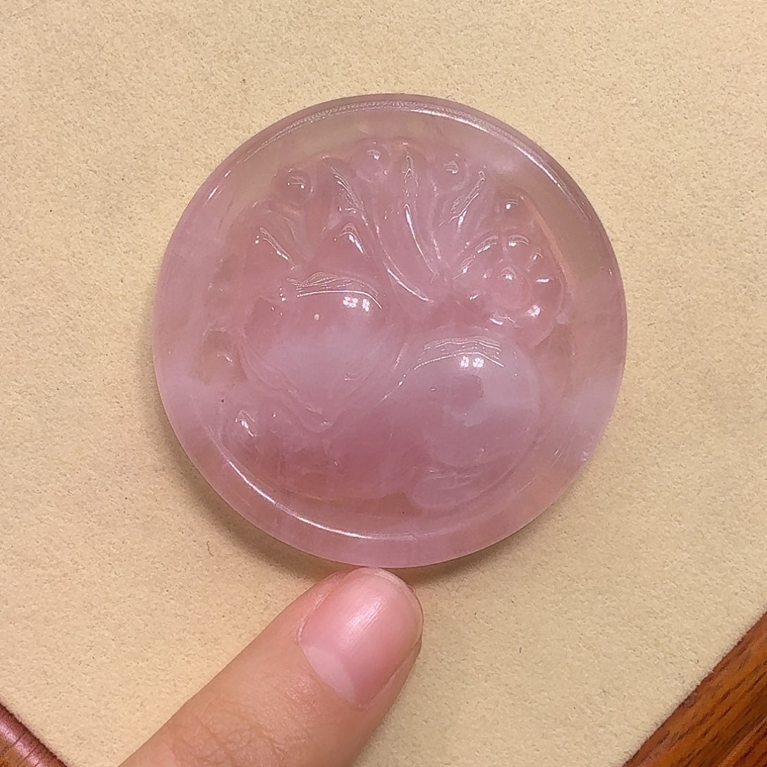 水晶颈饰未镶嵌天然粉水晶手工雕刻件狐狐
