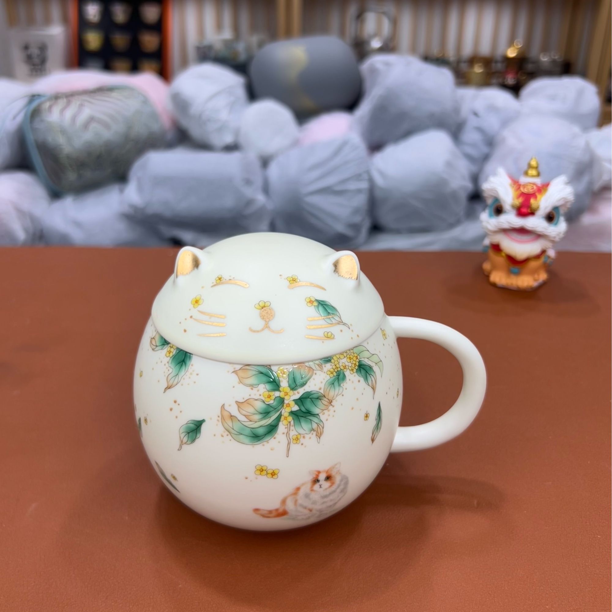 高端台湾路宝釉猫咪水杯办公杯@@YS738